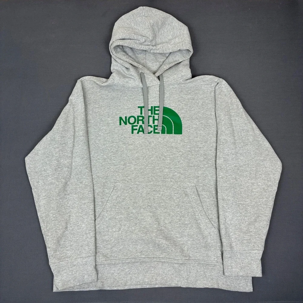The North Face Gray Half Dome Pullover Hoodie Men's Size Large Green Logo